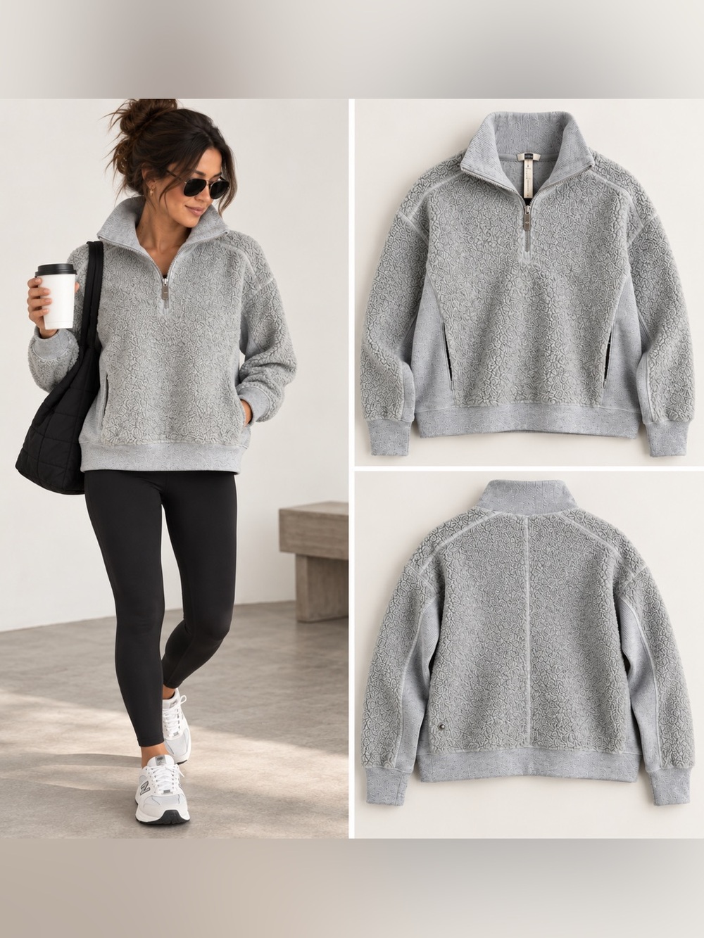 Lululemon Stand Out Sherpa 1/2 Zip Wool Pullover Heather Grey Size 6